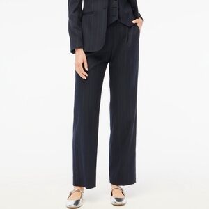 J.Crew Women’s Relaxed Fit Pleated Wide Leg Trousers Navy Pinstripe 16T Tall